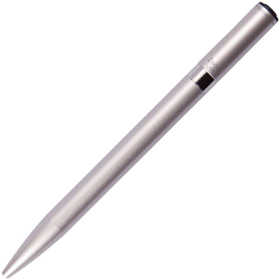 Tombow Zoom L105 Ballpoint Pen for School & Office Use, Slim Tapered Design, Retractable with Twist Action Mechanism, 0.7mm Black Ink, Tungsten Carbide Ball Cartridge, Silver