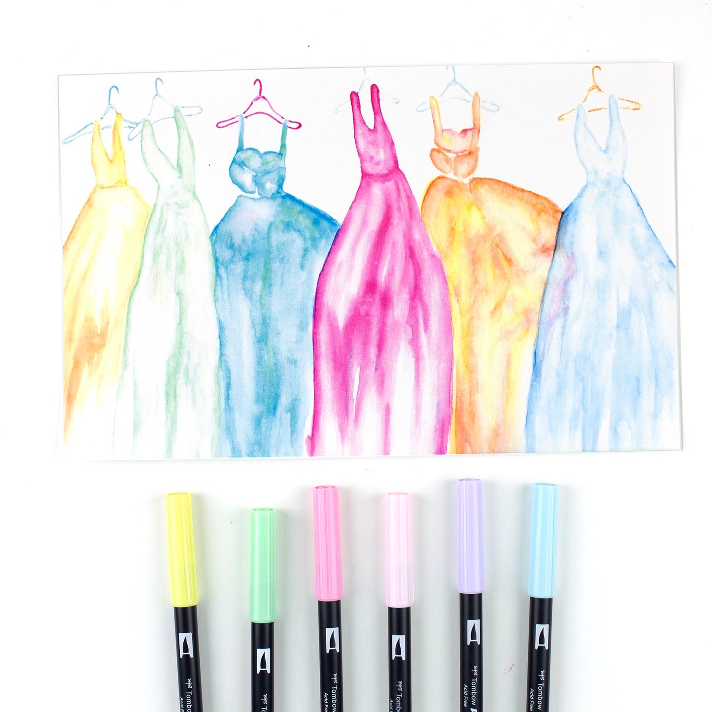 AB-T Water Brush Pen, 6C Set, Pastel Palette