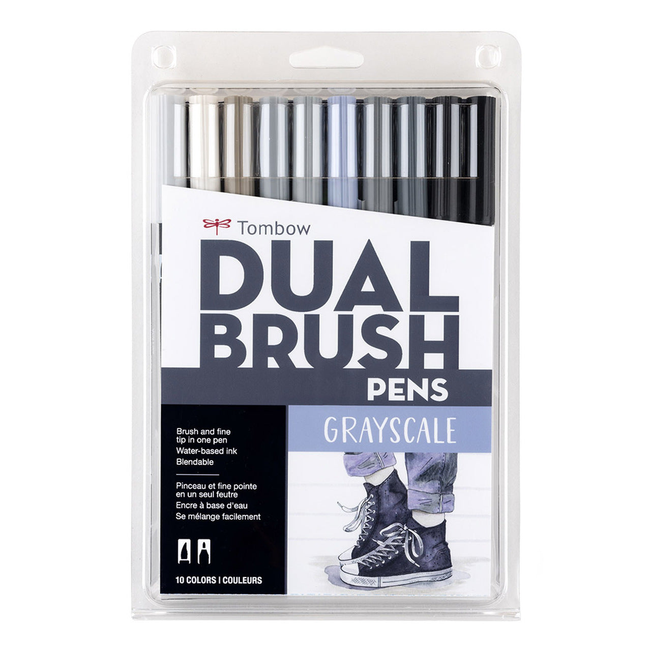 Dual Brush Pen Art Markers, Grayscale, 10-Pack
