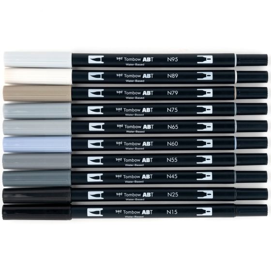 Dual Brush Pen Art Markers, Grayscale, 10-Pack