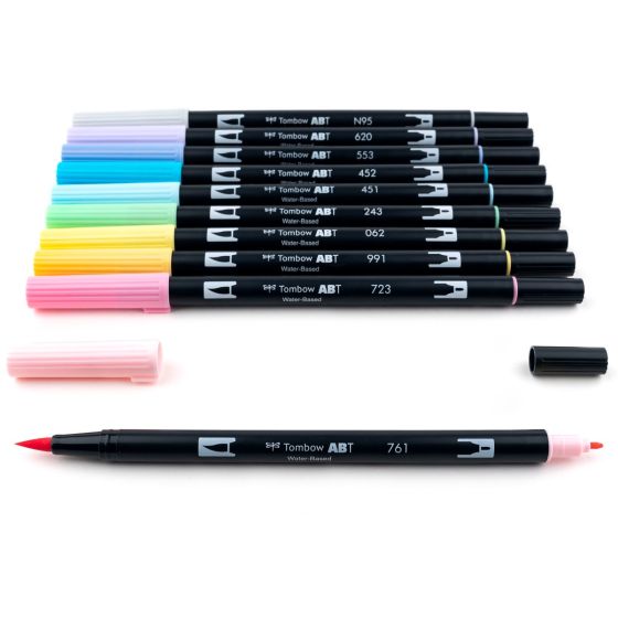 Dual Brush Pen Art Markers, Pastel, 10-Pack