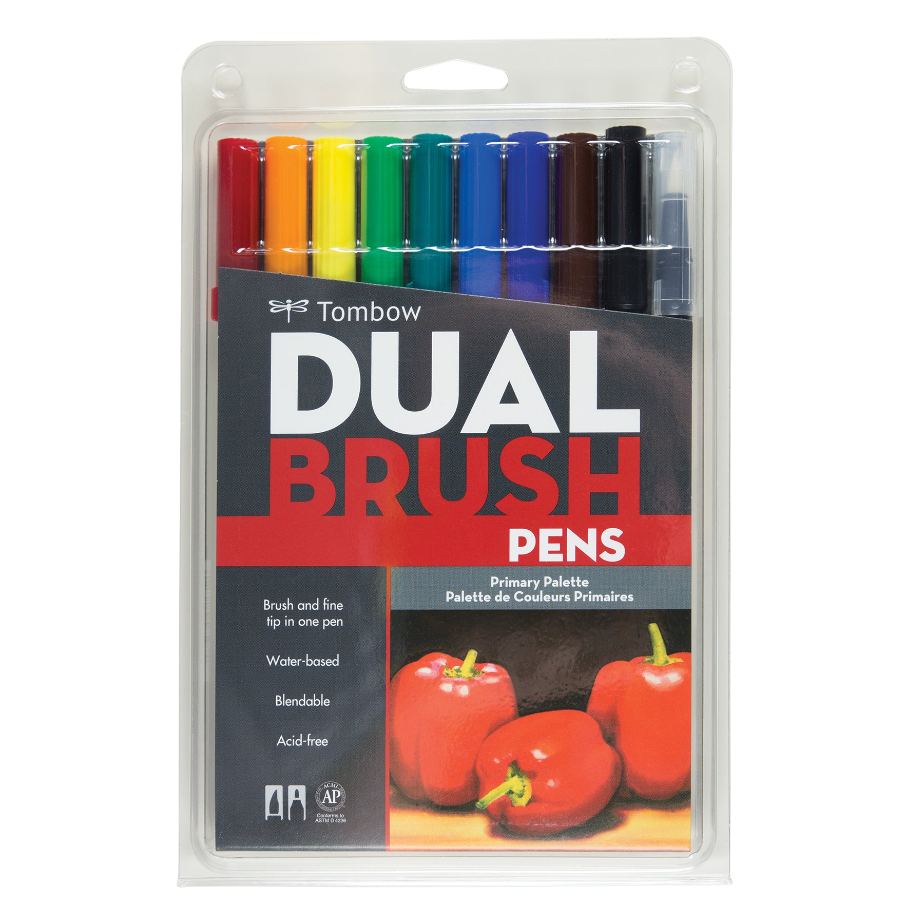  Tombow Dual Water Based Markers, Twin Tip, Primary